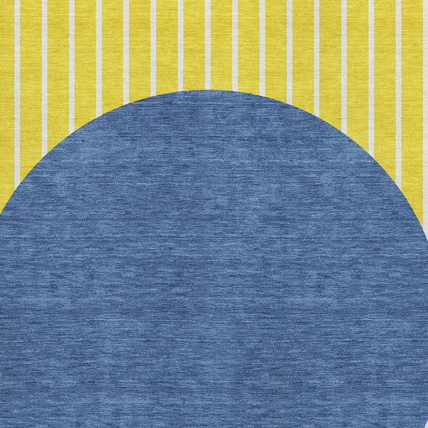 Yellow Ivory And Blue Striped Washable Area Rug With UV Protection Photo 2