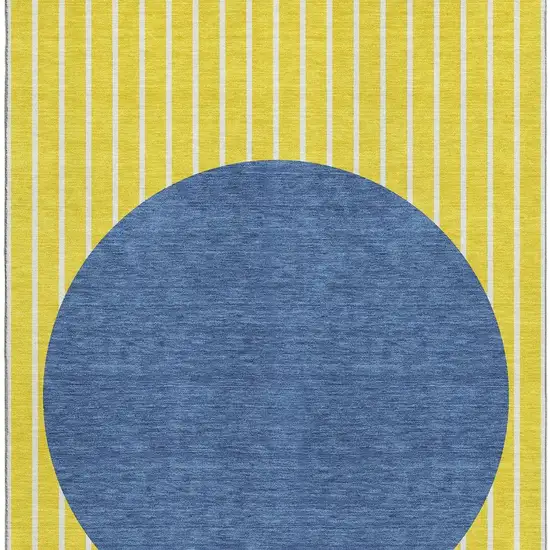 Yellow Ivory And Blue Striped Washable Area Rug With UV Protection Photo 3