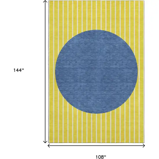 Yellow Ivory And Blue Striped Washable Area Rug With UV Protection Photo 9