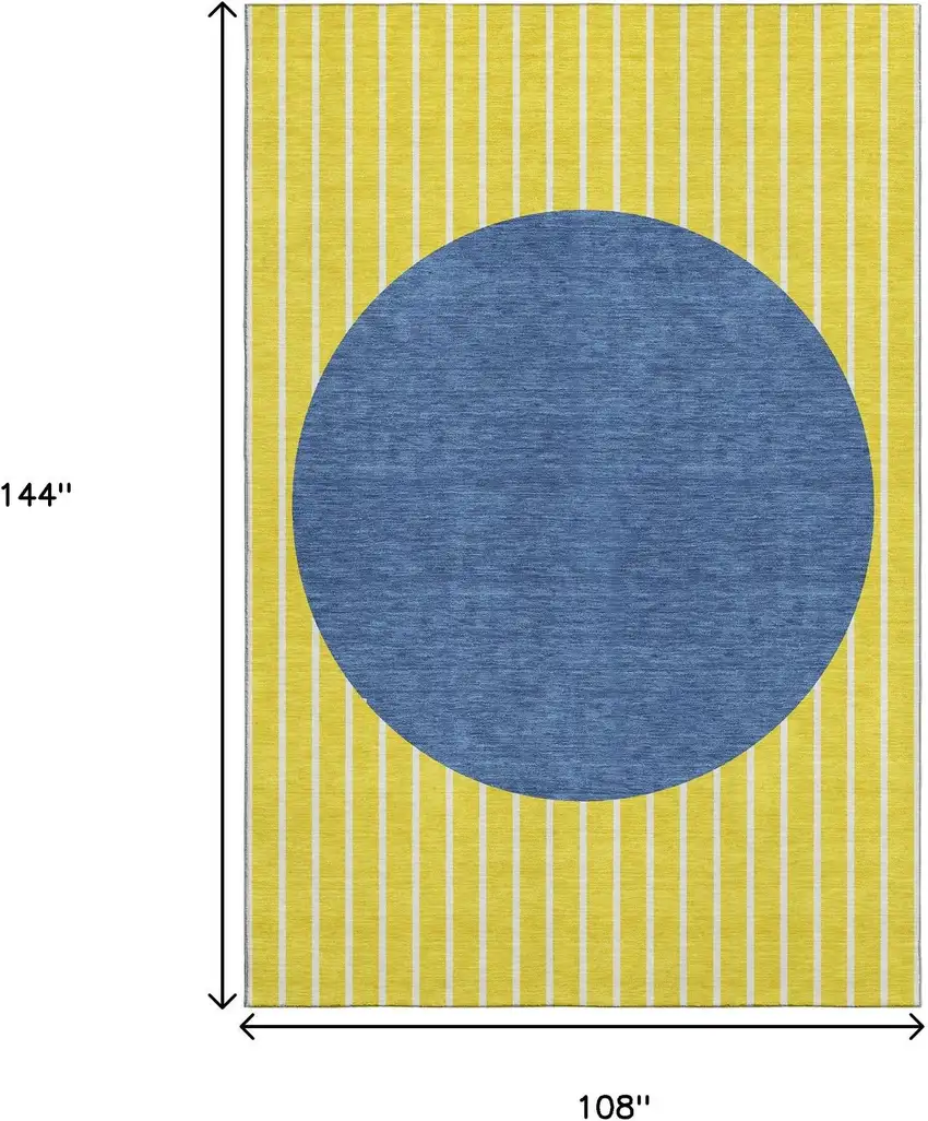 Yellow Ivory And Blue Striped Washable Area Rug With UV Protection Photo 9