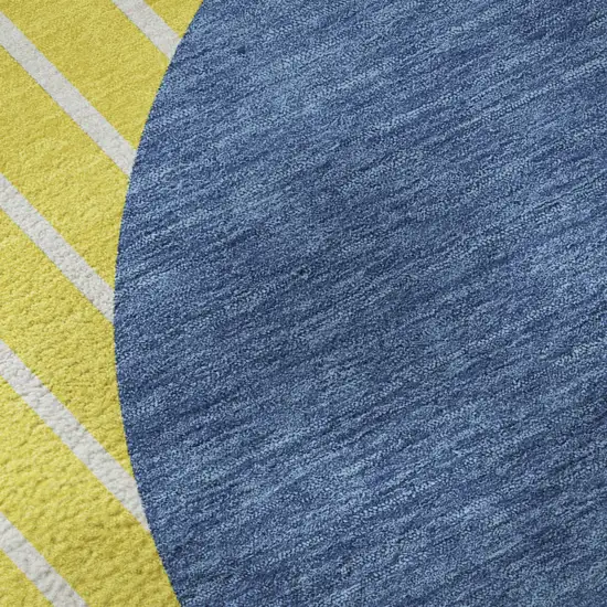 Yellow Ivory And Blue Striped Washable Area Rug With UV Protection Photo 8