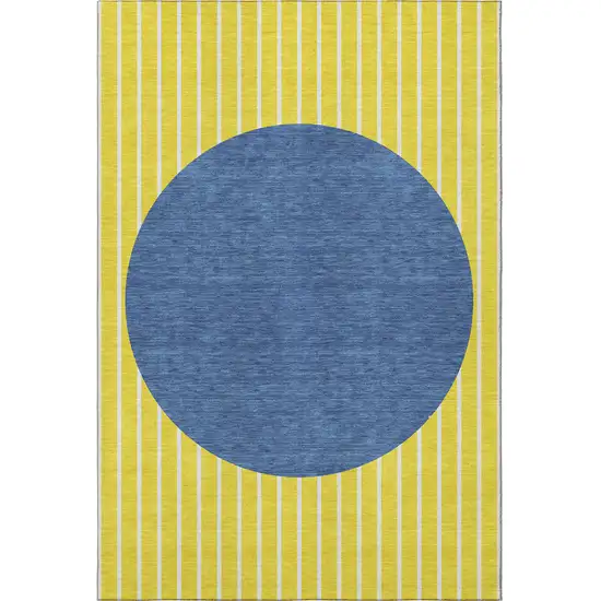Yellow Ivory And Blue Striped Washable Area Rug With UV Protection Photo 3