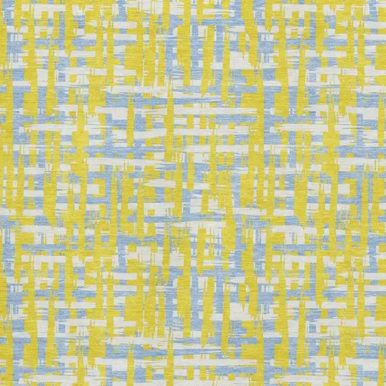 Yellow Ivory And Denim Blue Abstract Geometric Washable Area Rug With UV Protection Photo 2