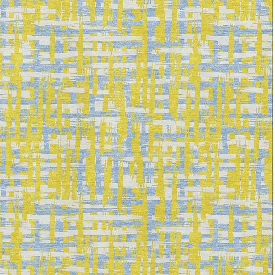 Yellow Ivory And Denim Blue Abstract Geometric Washable Area Rug With UV Protection Photo 2