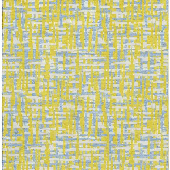 Yellow Ivory And Denim Blue Abstract Geometric Washable Area Rug With UV Protection Photo 3