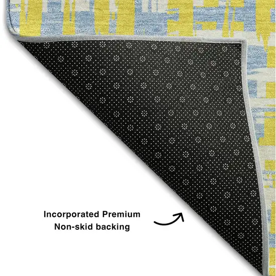 Yellow Ivory And Denim Blue Abstract Geometric Washable Area Rug With UV Protection Photo 6