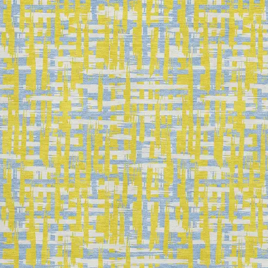 Yellow Ivory And Denim Blue Abstract Geometric Washable Area Rug With UV Protection Photo 2