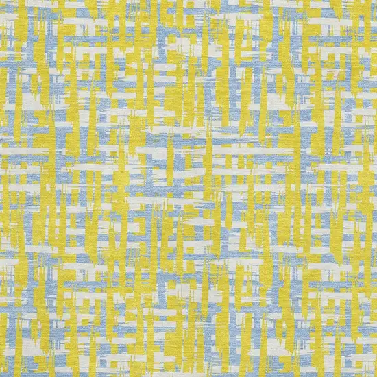 Yellow Ivory And Denim Blue Abstract Geometric Washable Area Rug With UV Protection Photo 2