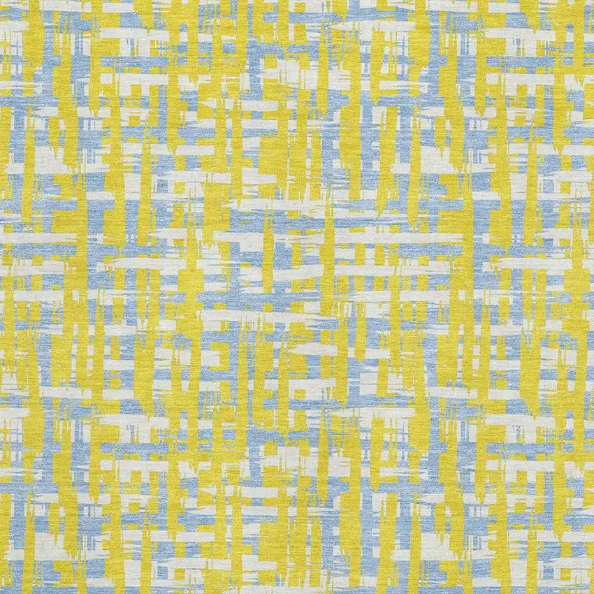 Yellow Ivory And Denim Blue Abstract Geometric Washable Area Rug With UV Protection Photo 2