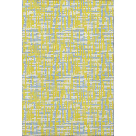 Yellow Ivory And Denim Blue Abstract Geometric Washable Area Rug With UV Protection Photo 3
