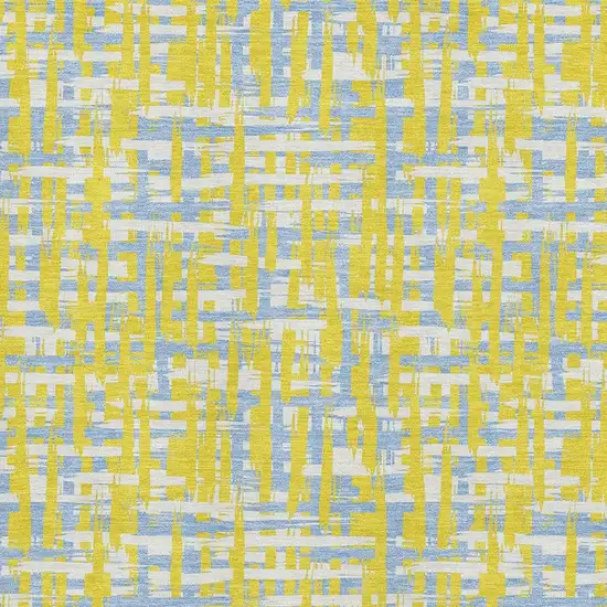 Yellow Ivory And Denim Blue Abstract Geometric Washable Area Rug With UV Protection Photo 2
