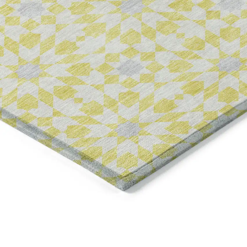 Yellow Ivory And Gray Floral Medallion Washable Indoor Outdoor Area Rug Photo 4