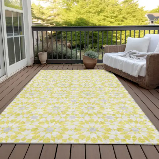 Yellow Ivory And Gray Floral Medallion Washable Indoor Outdoor Area Rug Photo 7