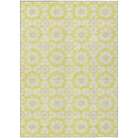 Yellow Ivory And Gray Floral Medallion Washable Indoor Outdoor Area Rug Photo 2