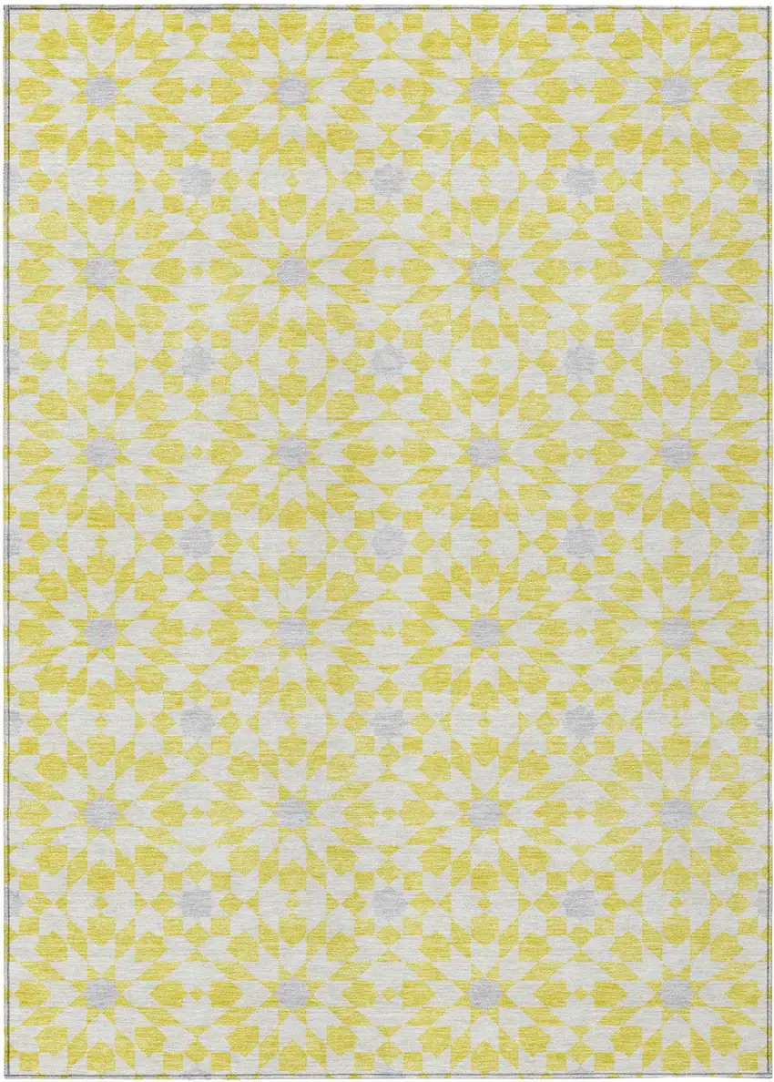 Yellow Ivory And Gray Floral Medallion Washable Indoor Outdoor Area Rug Photo 2