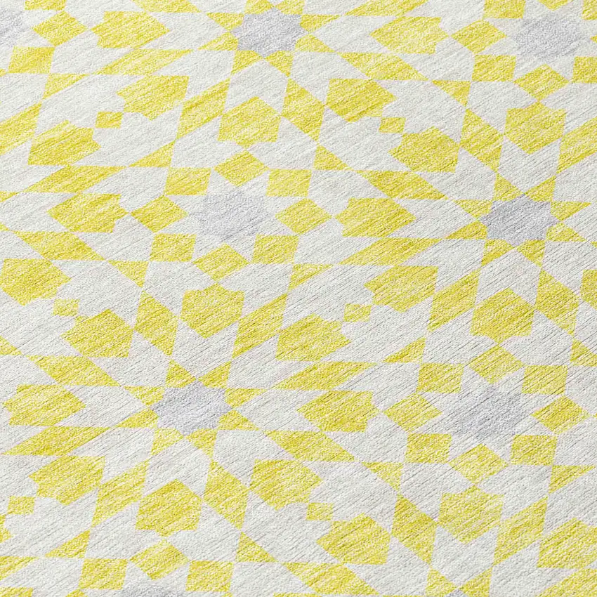Yellow Ivory And Gray Floral Medallion Washable Indoor Outdoor Area Rug Photo 4