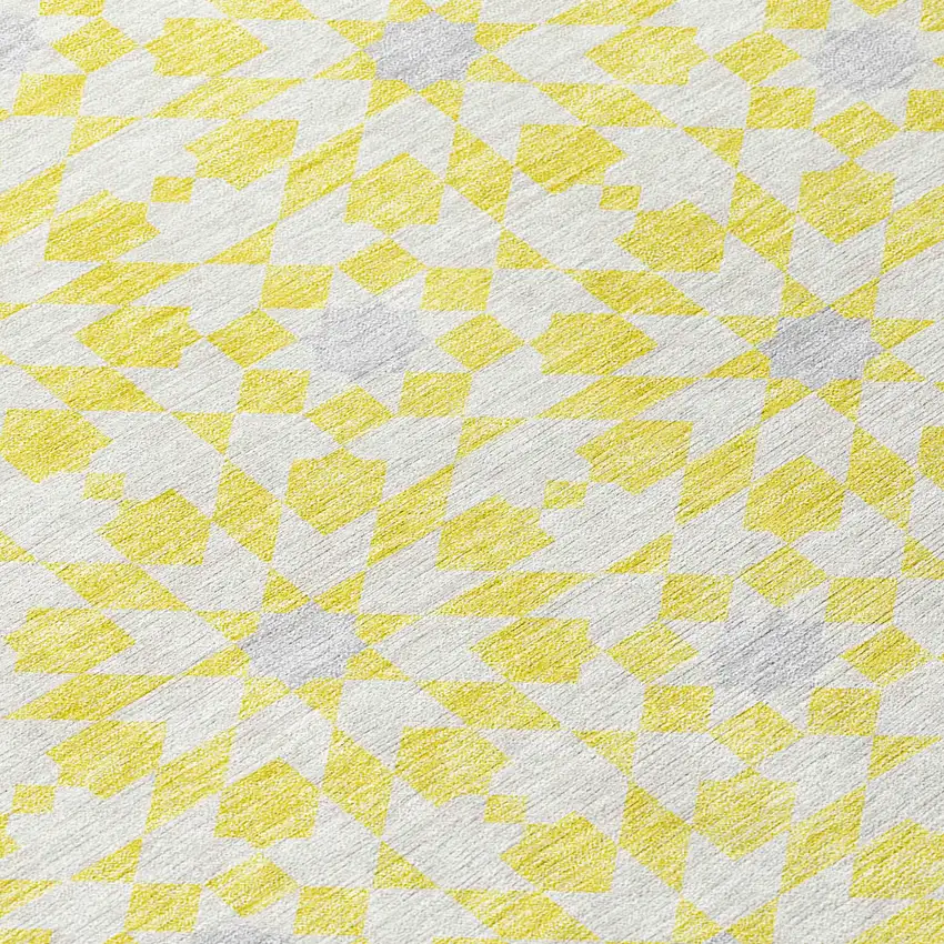 Yellow Ivory And Gray Floral Medallion Washable Indoor Outdoor Area Rug Photo 4