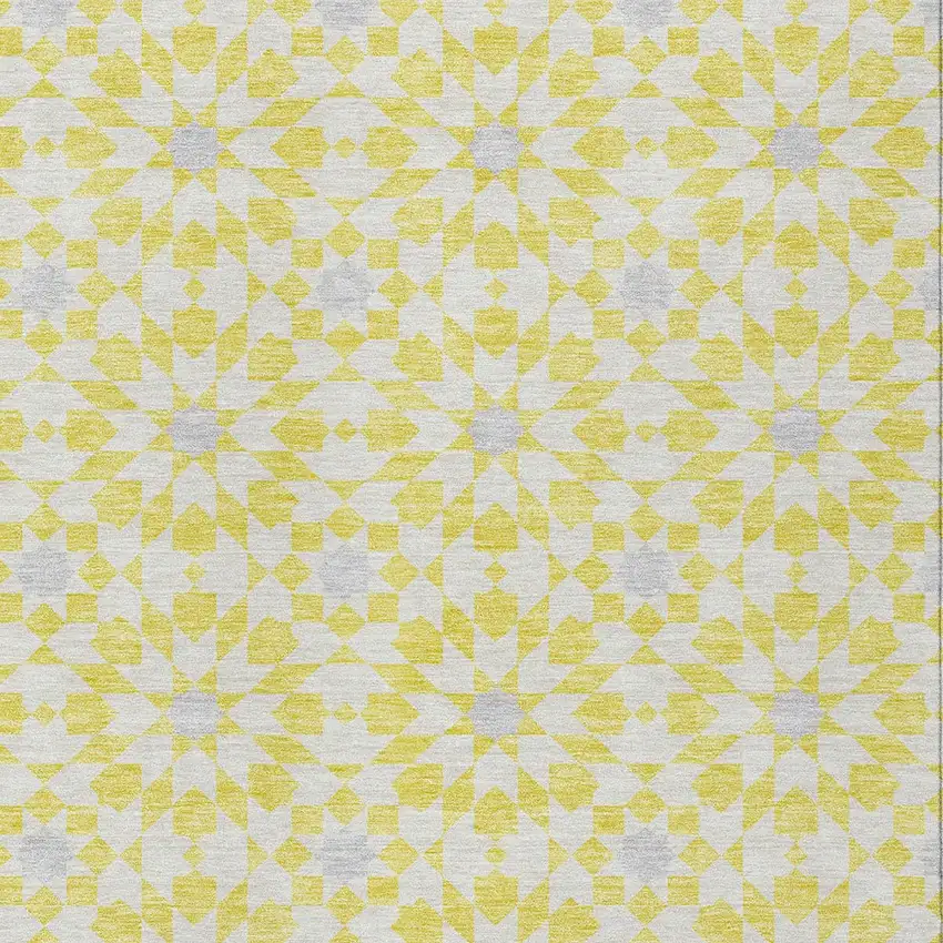 Yellow Ivory And Gray Floral Medallion Washable Indoor Outdoor Area Rug Photo 5