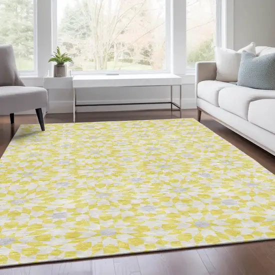 Yellow Ivory And Gray Floral Medallion Washable Indoor Outdoor Area Rug Photo 9