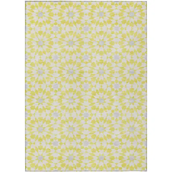 Yellow Ivory And Gray Floral Medallion Washable Indoor Outdoor Area Rug Photo 1