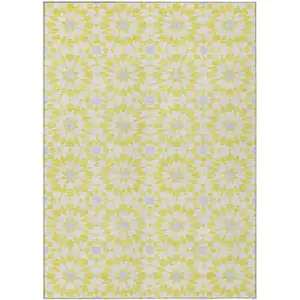 Photo of Yellow Ivory And Gray Floral Medallion Washable Indoor Outdoor Area Rug