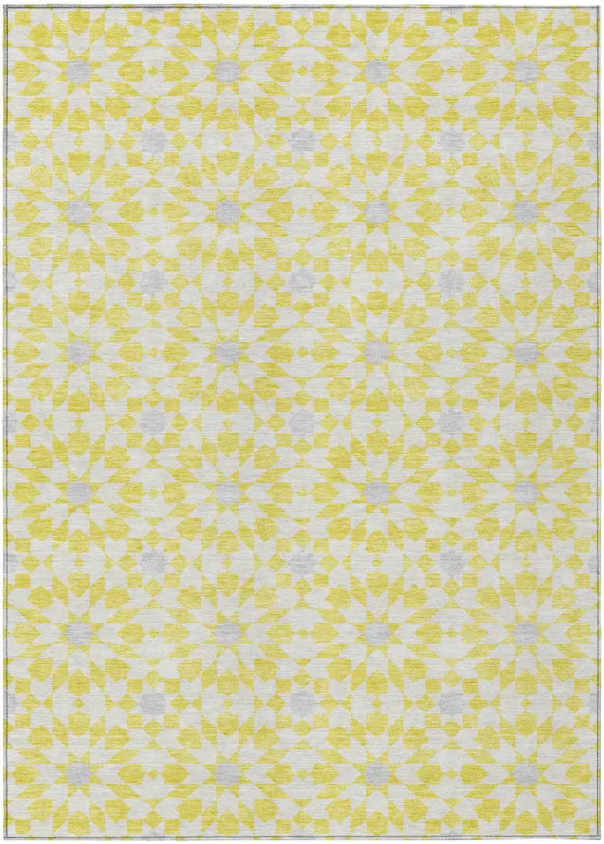 Yellow Ivory And Gray Floral Medallion Washable Indoor Outdoor Area Rug Photo 1
