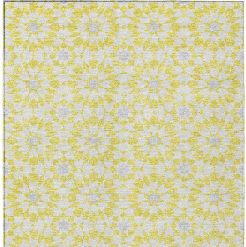 Yellow Ivory And Gray Floral Medallion Washable Indoor Outdoor Area Rug Photo 6