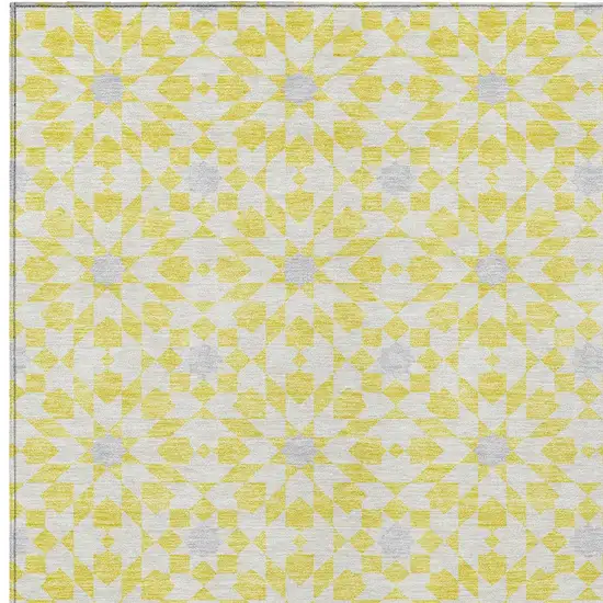 Yellow Ivory And Gray Floral Medallion Washable Indoor Outdoor Area Rug Photo 5