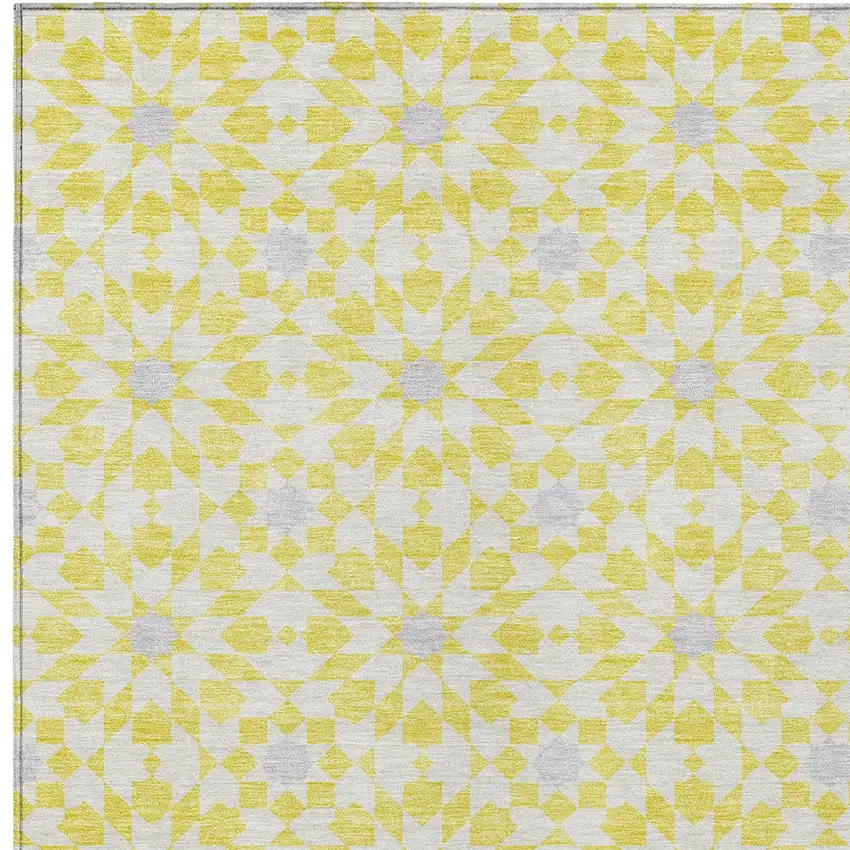 Yellow Ivory And Gray Floral Medallion Washable Indoor Outdoor Area Rug Photo 5