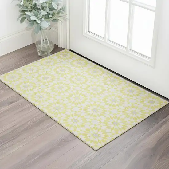 Yellow Ivory And Gray Geometric Washable Area Rug With UV Protection Photo 1