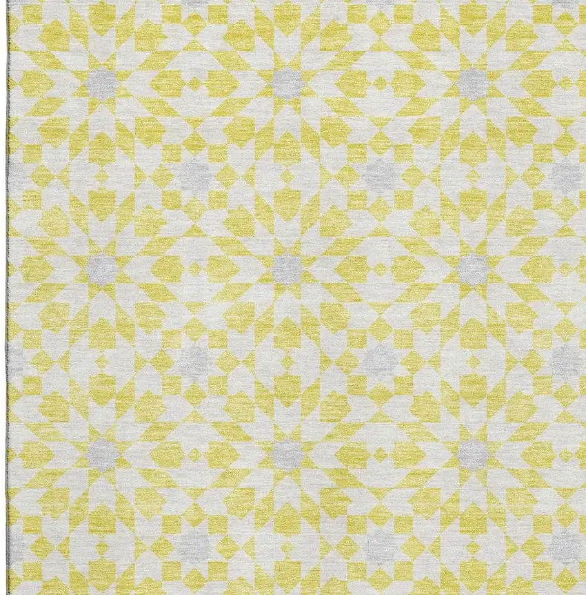 Yellow Ivory And Gray Geometric Washable Area Rug With UV Protection Photo 3