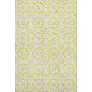 Photo of Yellow Ivory And Gray Geometric Washable Area Rug With UV Protection