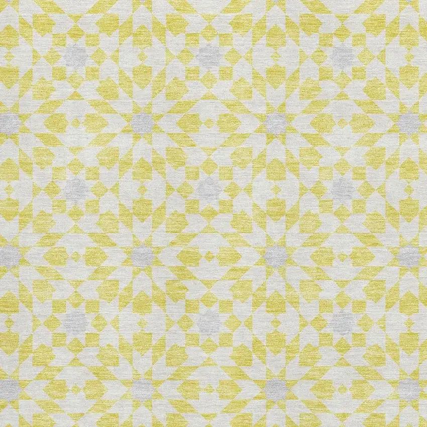 Yellow Ivory And Gray Geometric Washable Area Rug With UV Protection Photo 3