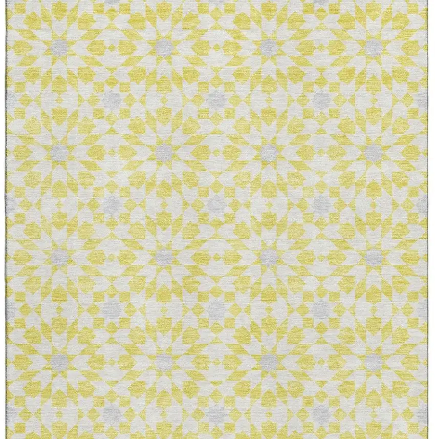 Yellow Ivory And Gray Geometric Washable Area Rug With UV Protection Photo 4