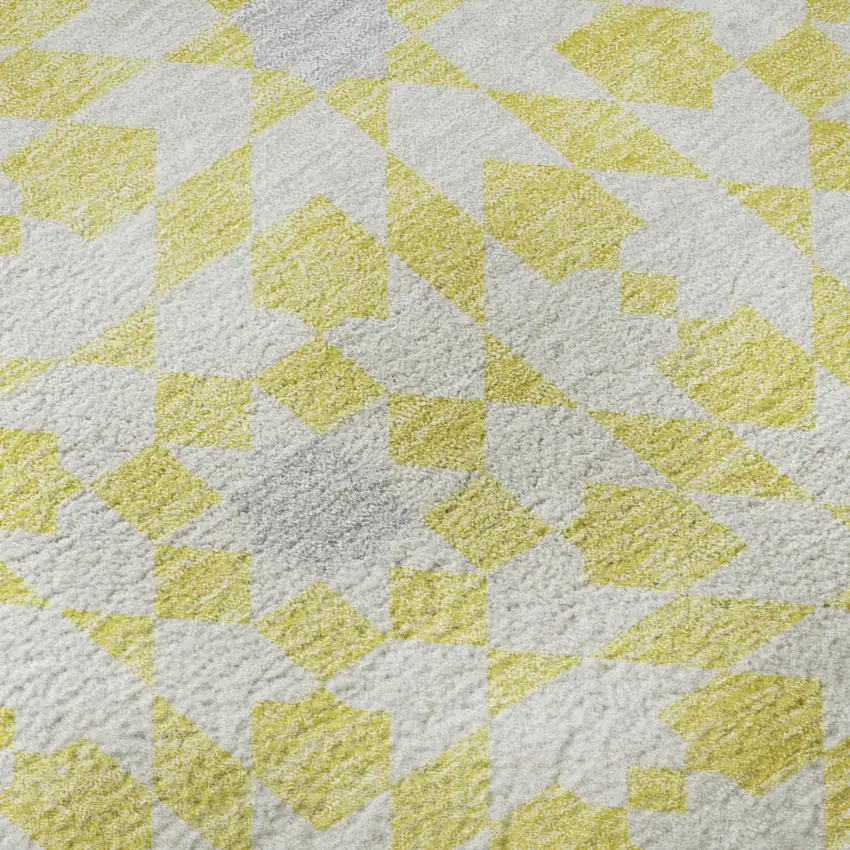 Yellow Ivory And Gray Geometric Washable Area Rug With UV Protection Photo 8