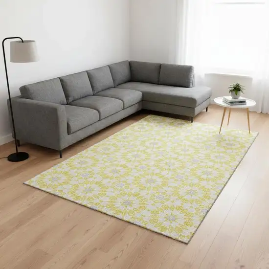 Yellow Ivory And Gray Geometric Washable Area Rug With UV Protection Photo 2