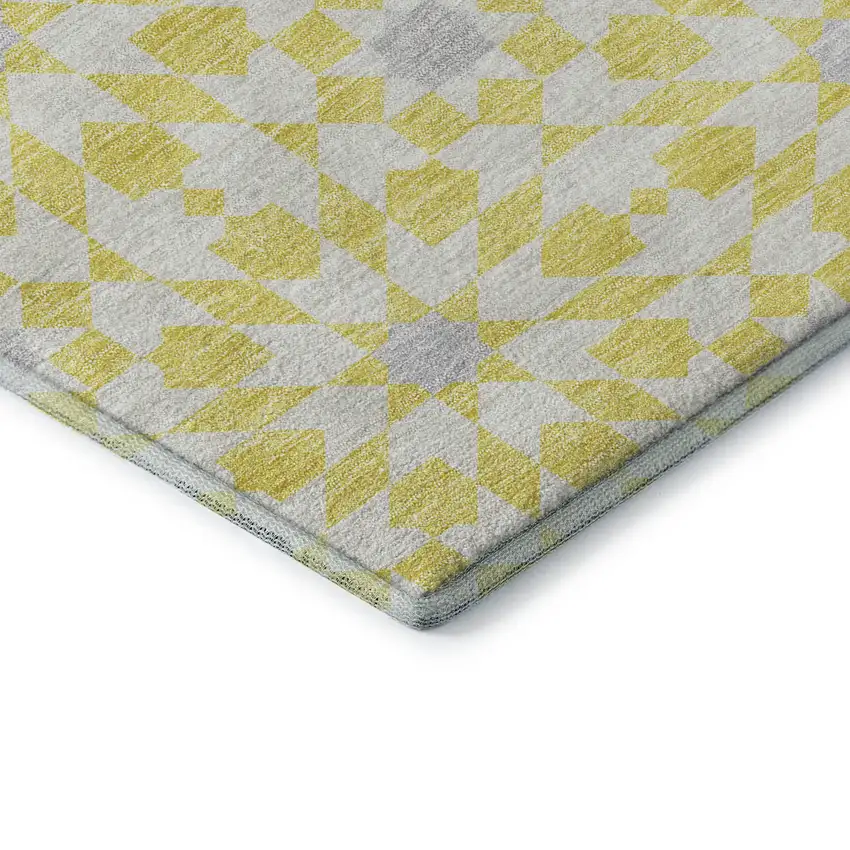 Yellow Ivory And Gray Geometric Washable Area Rug With UV Protection Photo 7