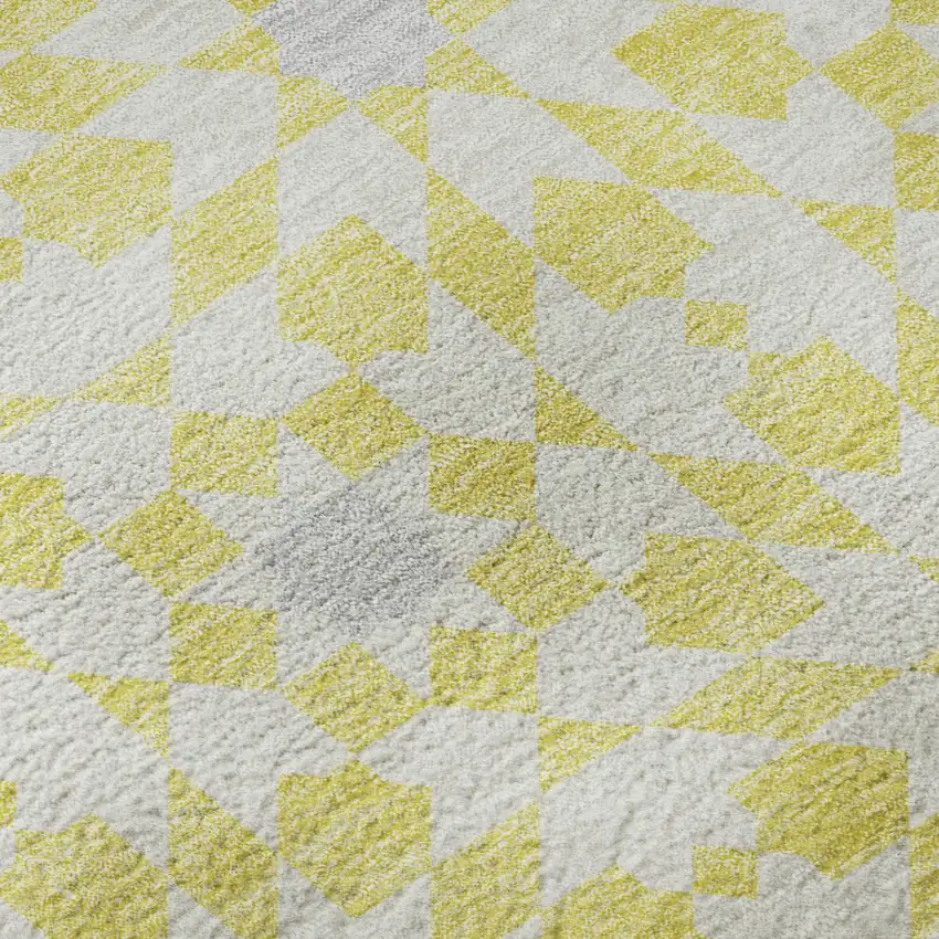 Yellow Ivory And Gray Geometric Washable Area Rug With UV Protection Photo 9