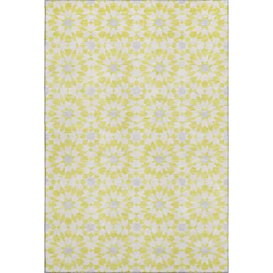 Yellow Ivory And Gray Geometric Washable Area Rug With UV Protection Photo 1