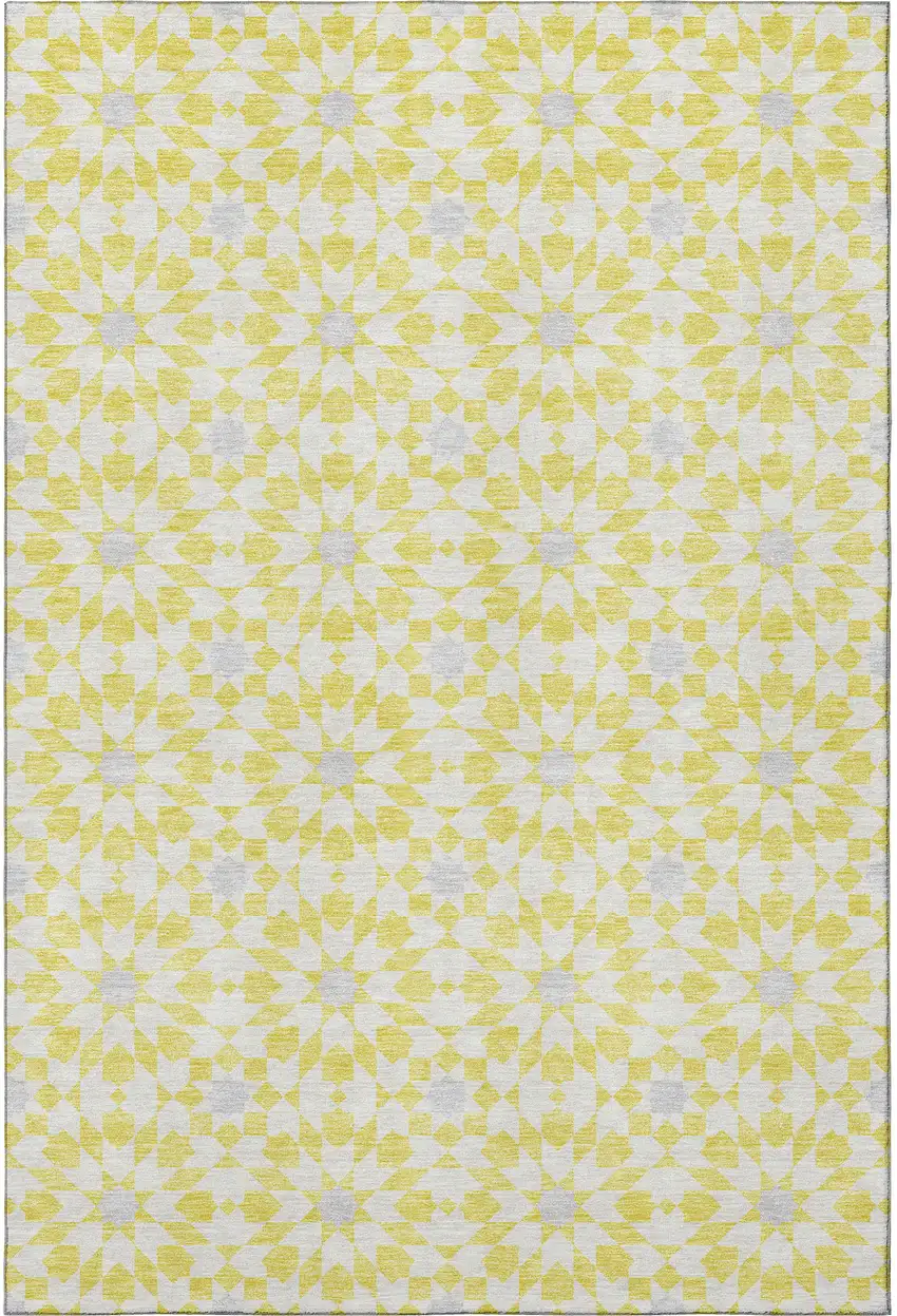 Yellow Ivory And Gray Geometric Washable Area Rug With UV Protection Photo 3