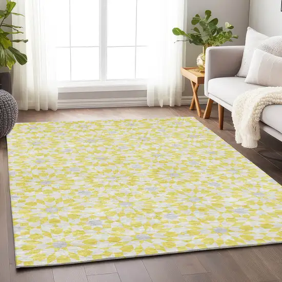 Yellow Ivory And Gray Geometric Washable Area Rug With UV Protection Photo 4