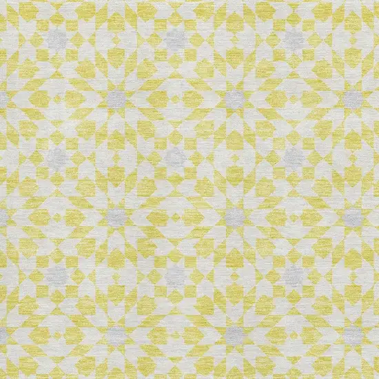 Yellow Ivory And Gray Geometric Washable Area Rug With UV Protection Photo 3