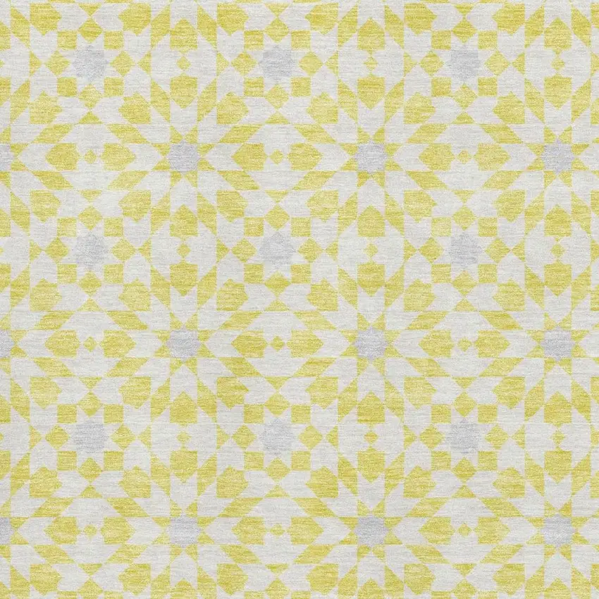 Yellow Ivory And Gray Geometric Washable Area Rug With UV Protection Photo 3