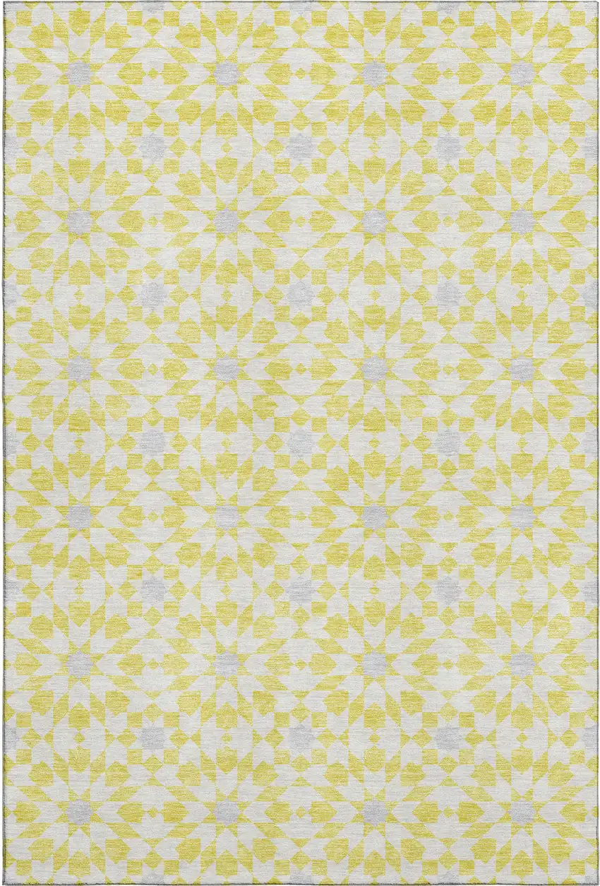 Yellow Ivory And Gray Geometric Washable Area Rug With UV Protection Photo 1