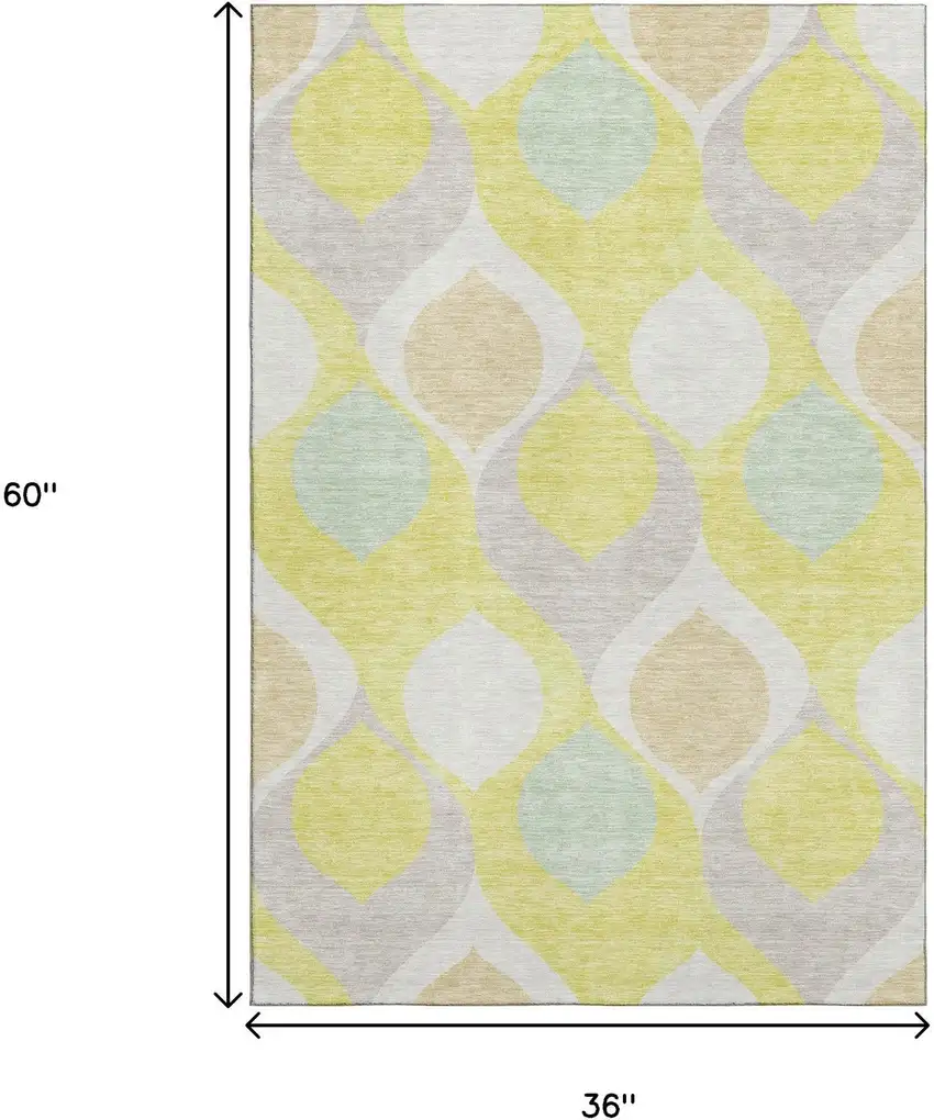 Yellow Ivory And Gray Ogee Washable Area Rug With UV Protection Photo 3