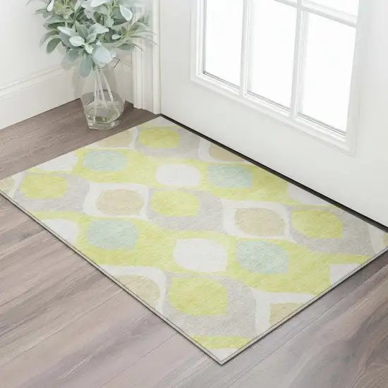 Yellow Ivory And Gray Ogee Washable Area Rug With UV Protection Photo 2