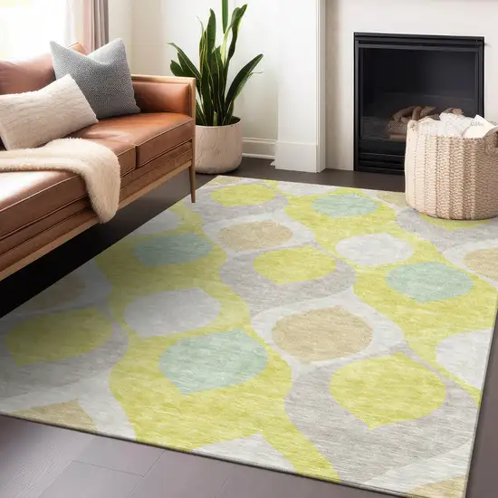 Yellow Ivory And Gray Ogee Washable Area Rug With UV Protection Photo 6