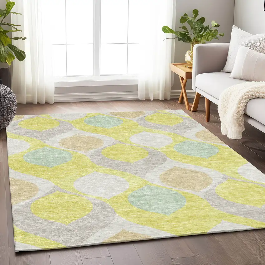 Yellow Ivory And Gray Ogee Washable Area Rug With UV Protection Photo 5