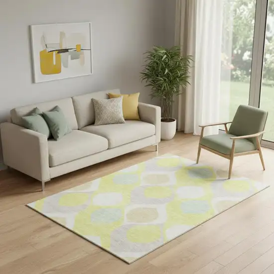 Yellow Ivory And Gray Ogee Washable Area Rug With UV Protection Photo 1