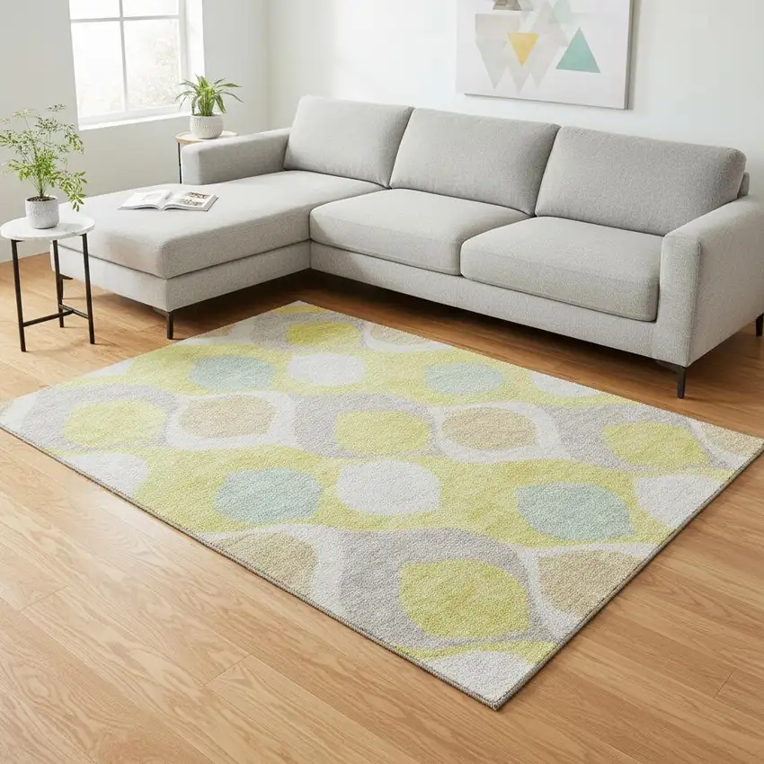 Yellow Ivory And Gray Ogee Washable Area Rug With UV Protection Photo 2